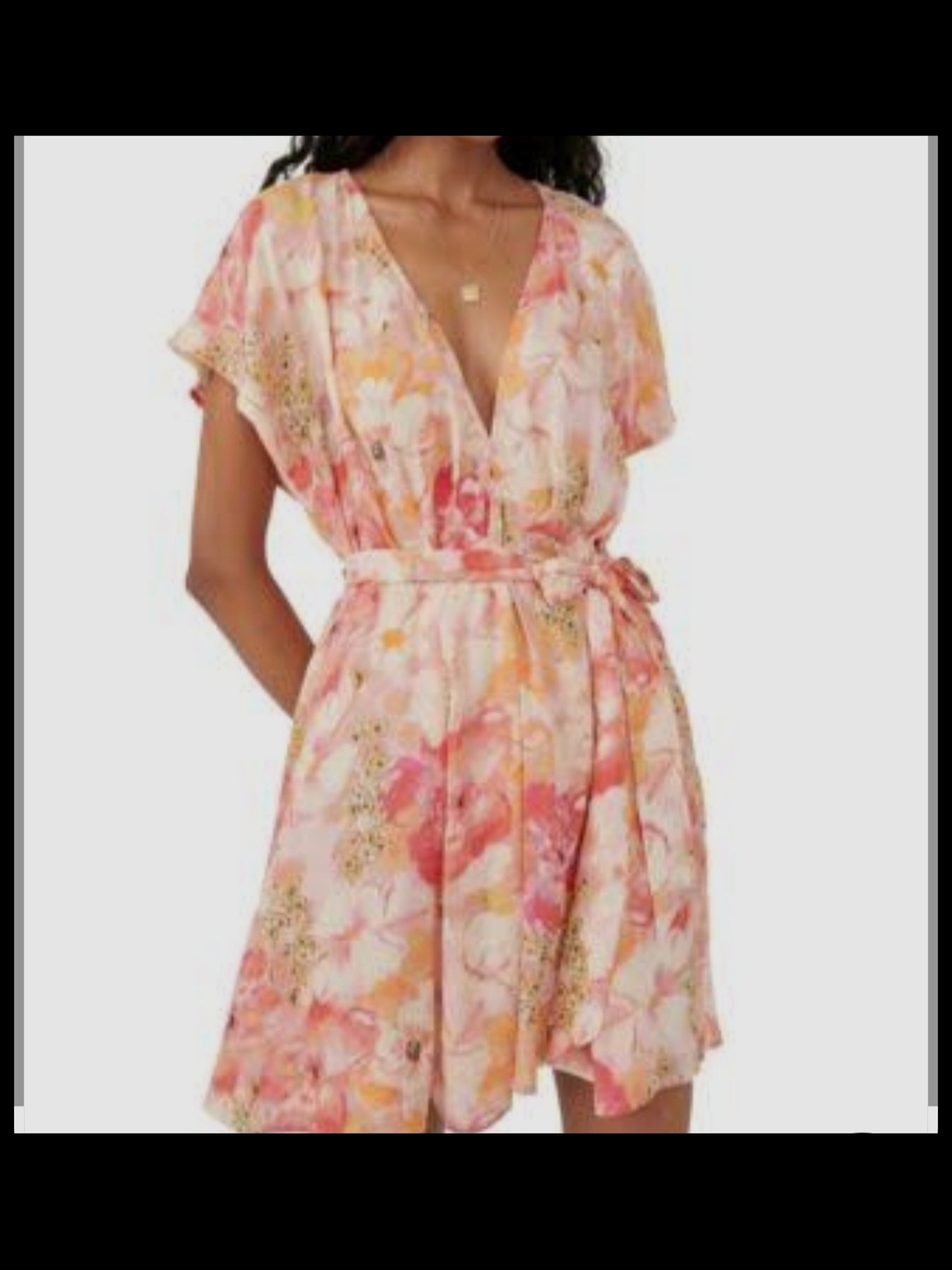 Free People Freddy Floral Fruit Punch Tie Waist Mini Dress XS